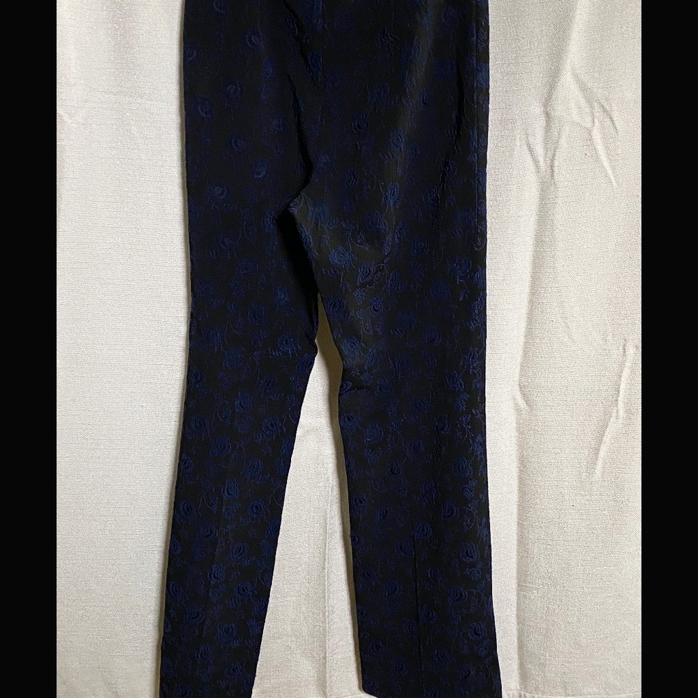 Blue Floral Print over Black Straight leg Pants